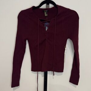 Forever 21 Maroon Lace-Up Long Sleeve Sweater Top Medium M New NWT